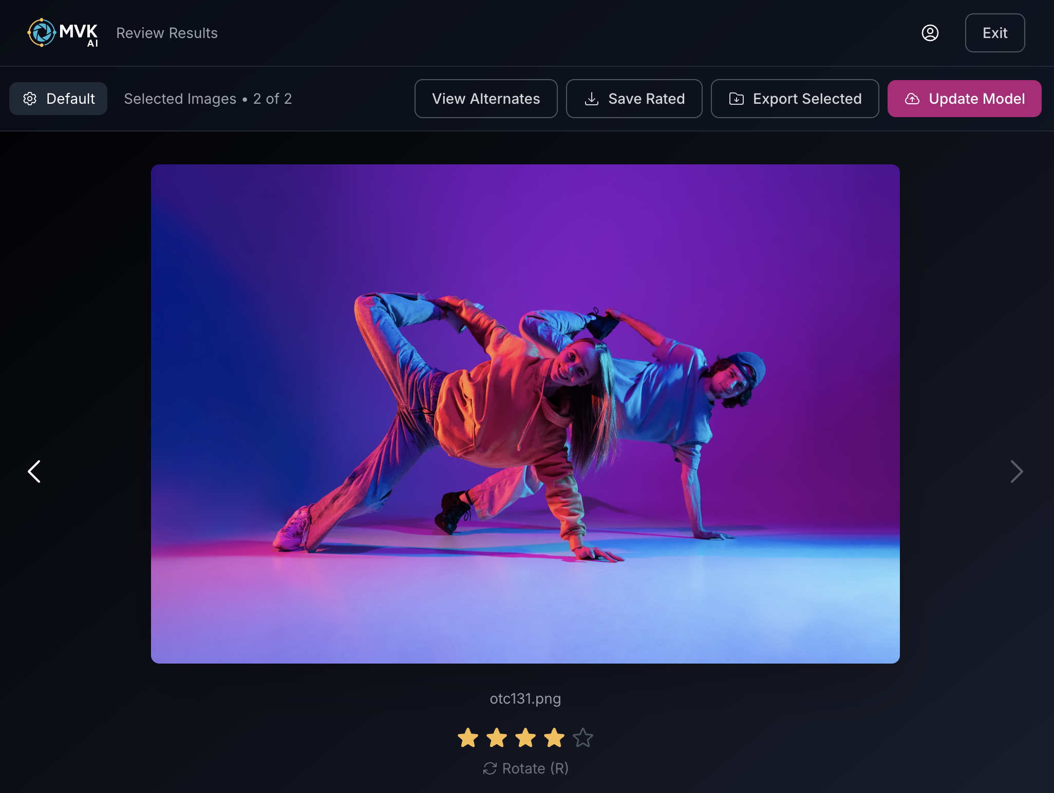 MVK AI Review Results - 4-star rated dance photography